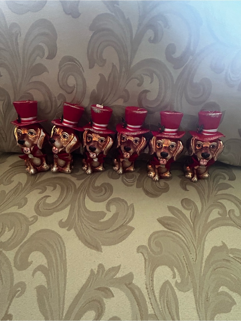 NWT Katherines Collections Puppy Dog Christmas Ornament Set Red Felt Hat Holly